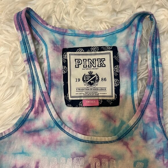 Y2K PINK "Make Pink Not War" Peace Tank Top Tie Dye Small Victoria's Secret - Picture 3 of 5